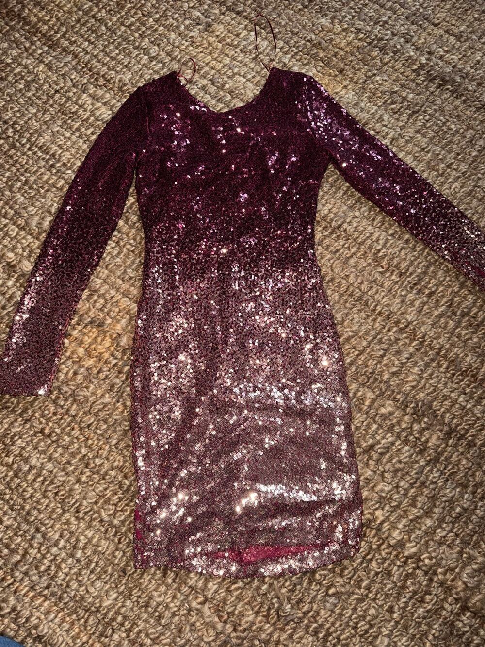 Revamped Burgundy Sequin Open Back Party Dress